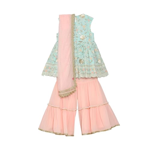 BIBA Girls SOLID; EMBROIDRED GATHERED KID(KWROYAL GARDEN5864_AQUA BLUE_5)
