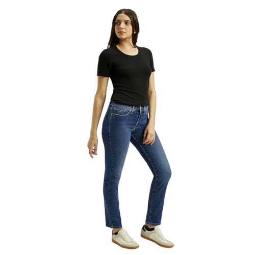 Levi's Women's Dark Blue Straight Fit Mid Rise Jeans