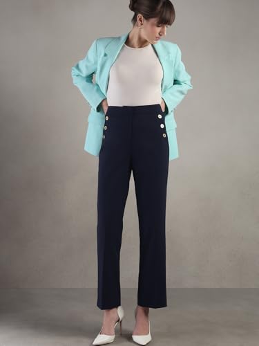 VERO MODA Womens Straight Fit Pants Dark Navy