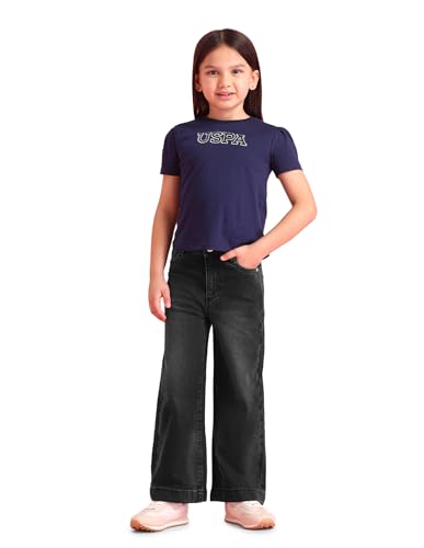 U.S. POLO ASSN. Kids Flared fit Girls Cotton Jeans (UGJENON0019_Black_8-9Y)