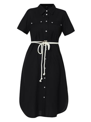 VERO MODA Women's Cotton Shirt Knee-Length Dress (9008843- Black