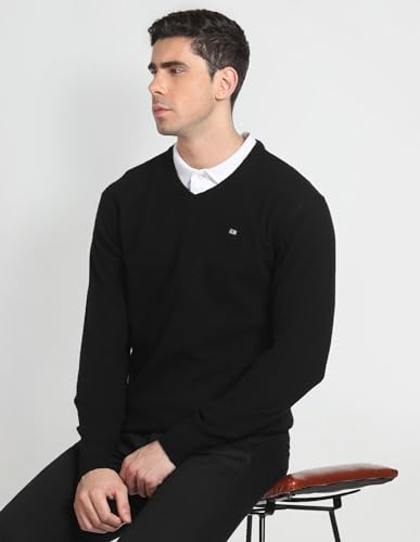 V-Neck Solid Sweater Black