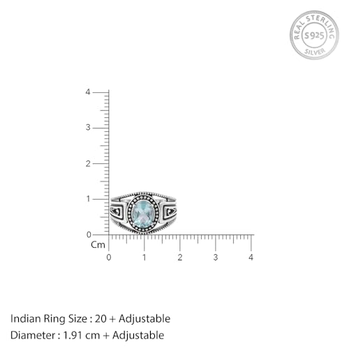 GIVA 925 Oxidised Silver Aqua Shine Ring For Him,Indian - 20| Gifts for Men & Boys | With Certificate of Authenticity and 925 Stamp | 6 Months Warranty