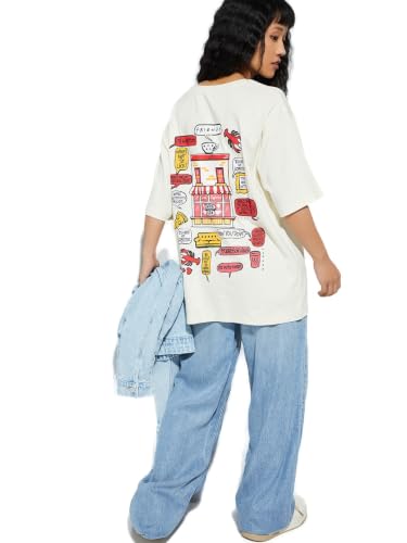 Max URB_N Women Oversized Friends Printed T-Shirt (Beige_XXL)