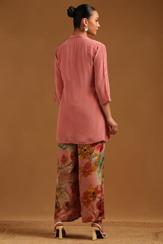 Soch Womens Blush Pink Crepe Floral Co-Ord Set With Embroidery