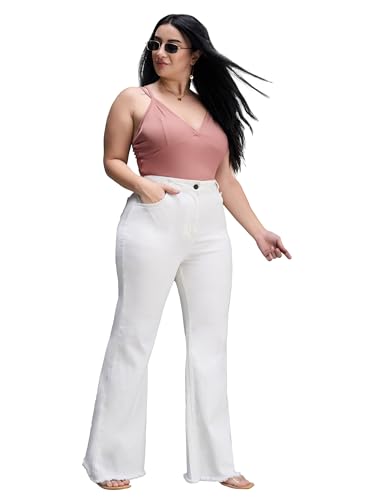 Miss Chase A+ Women's High-Rise Regular-Length Stretchable Bootcut Denim Jeans (APSS26DEN42-32-363-42, Snow White, 42)