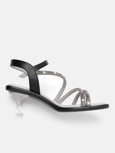 Marc Loire Women Embellished Fashion Sandals with Kitten Heels (Black, UK Footwear Size System, Adult, Women, Numeric, Medium, 4)