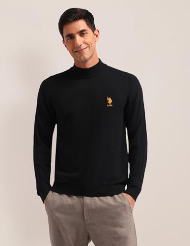 U.S. POLO ASSN. Men's Black Solid High Neck Long Sleeve Casual Cotton Regular Fit Sweater (USSWE2252_Black_3XL)