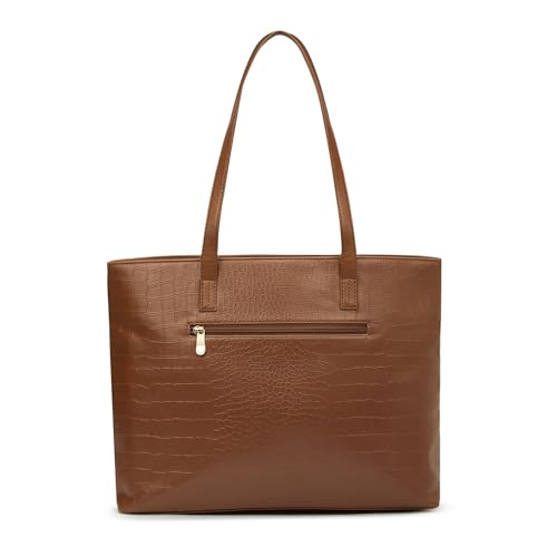 Caprese Sansa 16 Inch Laptop Large Tote Bag for Women | Stylish, Durable, Multi-Compartment Design for Work, Travel, Shopping | Comfortable Straps Shoulder and Handheld Bag for Daily Use (Tan)