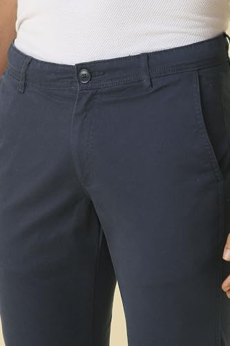 Men Navy Solid Casual Trousers