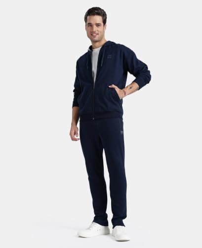 Jockey AM61 Men's Super Combed Cotton Rich Pique Fabric Ribbed Cuff Hoodie Jacket_Navy_L