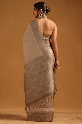 Soch Womens Olive Tussar Embroidered Saree