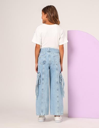 U.S. POLO ASSN. Kids Wide Leg fit Girls Cotton Jeans (UGJEN0198_Blue_13-14Y)