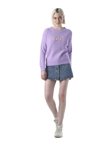 ONLY Women's Typography Regular Fit Lavender Sweater