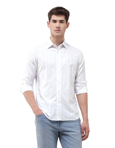 U.S.Polo Association Men's Vertical Striped Regular Fit Shirt (USSHT3354_Light Blue_40)