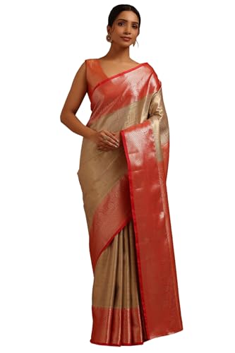 Soch Womens Grey Silk Blend Zari Woven Saree