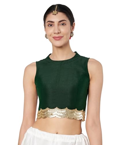 studio rasa Women's Silk Blend Embellished Readymade Blouse for Wedding Festive (TPWC425BL22S_Green_Small)