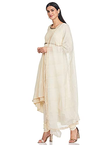 BIBA WOMEN EMBROIDERY FITTED SALWAR KURTA DUPATTA(SKDPRET CO6267_CREAM_36)