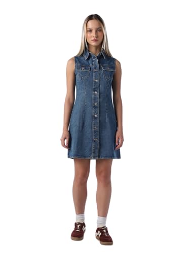ONLY Women's Solid Fit and Flare Blue Dress