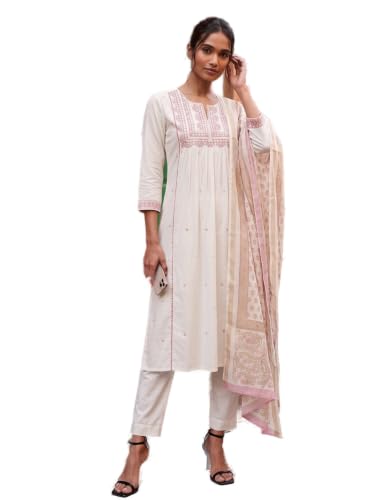 Max Women Embroidered A-line Kurta Set (White_M)