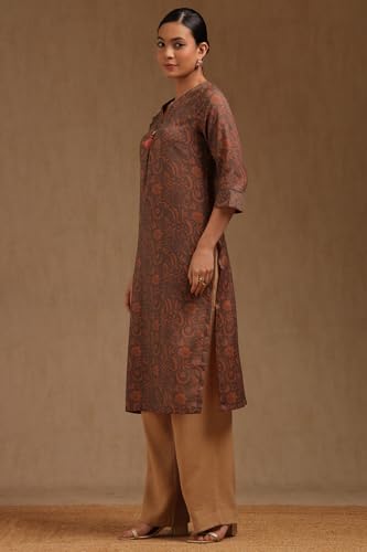 Soch Womens Earth Rayon Botanical Print Kurta with Tassels