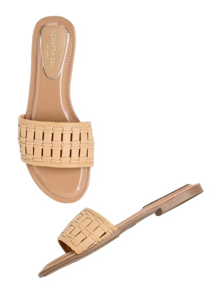 KENNETH COLE Women's Flat Slide Sandal | Synthetic | Basket Weave Strap, Open Toe | Beige, UK9