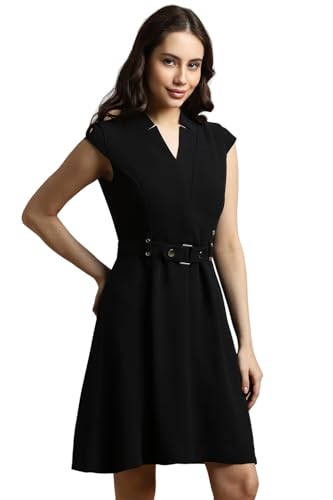 Allen Solly Women's Polyester A-Line Mid-Thigh Length Dress (AHDRWRGFU77512_Black