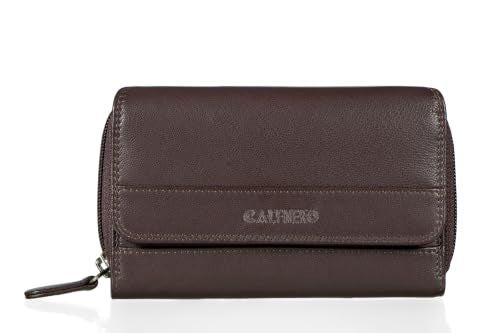 Calfnero Zodiac Women's Genuine Leather Large Zip-Around Wallet - RFID Blocking Clutch Purse | Organizer with 7 Card Slots, ID Window & 2 Secure Compartments - Dark Brown