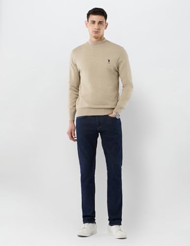 U.S.Polo Association Men's Solid Regular Fit Sweater (USSWE2449_Beige_2XL)
