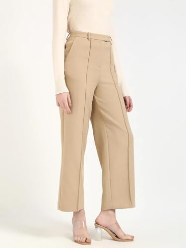 Relaxed-Fit Solid High-Rise Trouser Beige