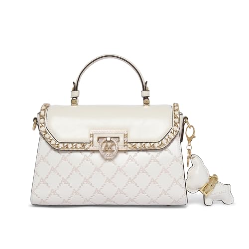 Akiki London Women's Heston 24 Flap Medium Satchel Handbag|comes with Dog Charm|Top Grab Handle|Metal Finish|Stylish Ladies Purse|Party Handbag for Women