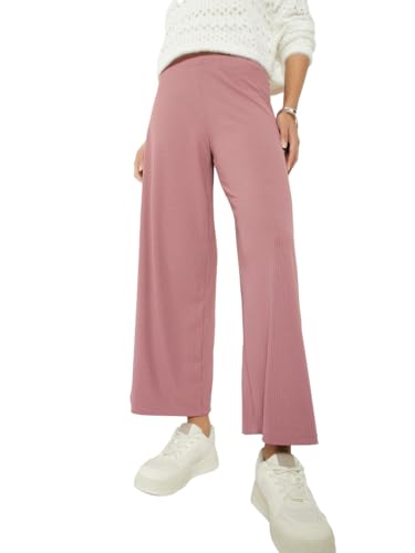 Max Women Ribbed Wide Leg Trousers (Purple_XL)