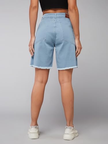 Dolce Crudo Women's Regular High Rise Above Knee Stretchable Denim Shorts (DOSS24DEN69-32-158-38, Light Blue, 38)
