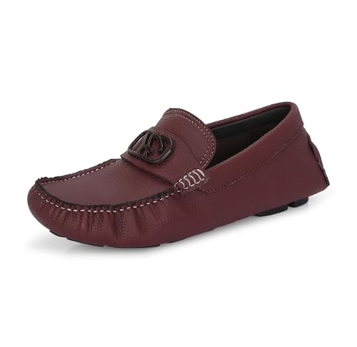 HITZ Men's Brown Leather Casual Loafers - UK 9
