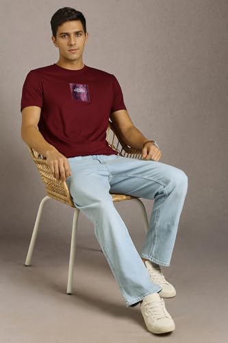 Louis Philippe Men Maroon Graphic Print Crew Neck T-Shirt
