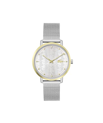 Lacoste Crocorigin Women's 2H Quartz Watch, Stainless Steel, Fashion Wristwatch, Water Resistant up to 3 ATM/30 Meters, Silver Gold, Quartz Watch