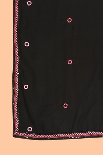 Miss Ethnik Women's Black Faux Georgette Stitched Gown with Embroidered Dupatta Full Sleeve Embroidered A-Line Gown (ME-1304-Black-XL)