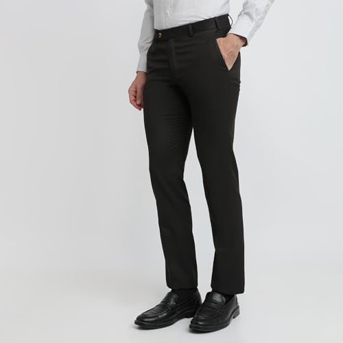 Park Avenue Men Slim Fit Structure Pattern Poly Viscose Blend Flat Front Formal Trouser Brown