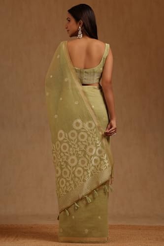 Soch Womens Green Chanderi Woven Design Saree