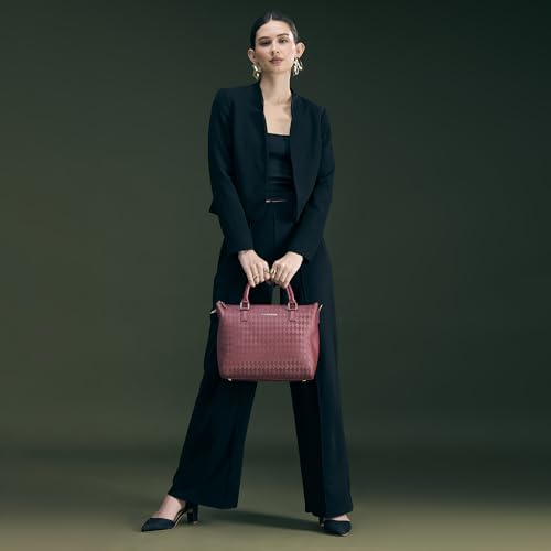 Caprese Maddy Medium Textured Tote Bag for Women with Multi-Compartment | Elegant Shoulder Handbag with Adjustable & Detachable Strap | Fits Up to 16 Inch Laptop | Perfect for Office & Travel (Cherry)