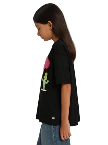 VERO MODA Girl's Graphic Print Regular Fit Black T-Shirt