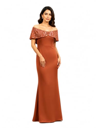 MARC LOUIS Elegant Off Shoulder Maxi Dress for Women Brown | breatheable material