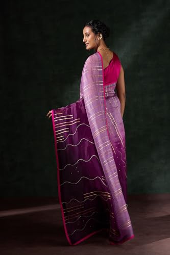 Taneira Women Purple Pure Organza Printed Embroidery Saree with Unstitched Blouse Piece (SABGMQPOO0101-Purple)