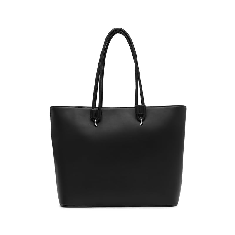 Miraggio Women's Jada Solid Tote Bag With Laptop Compartment | Tote Bags for Women For Office Use, Work | Ladies Shoulder Purse (Black)