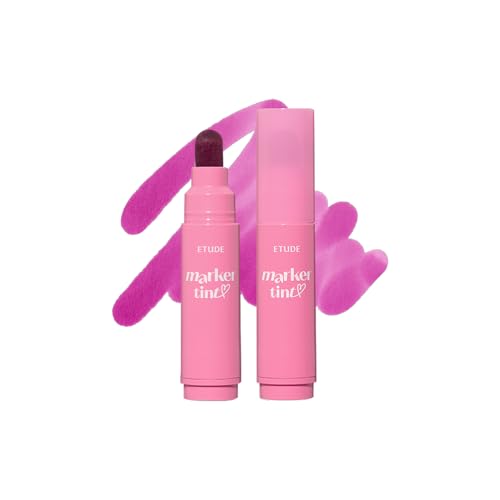 ETUDE Dear Darling Marker Tint| Hydrating & Long Lasting Lip Stain | High Pigmented Lip Maker with Easy Drawing Tip | Korean Lip Tint, Korean Makeup, Kbeauty, 06 Grape Soda- 3.5g