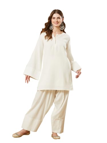 Divena Off White Solid Cotton Pathani Suit Set