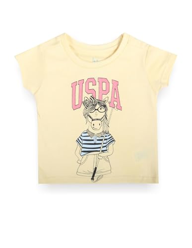 U.S. POLO ASSN. Girls Graphic Print Cotton T-Shirt Light Yellow