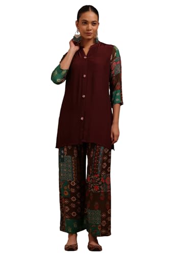 Soch Womens Wine Muslin Solid Co-Ord Set