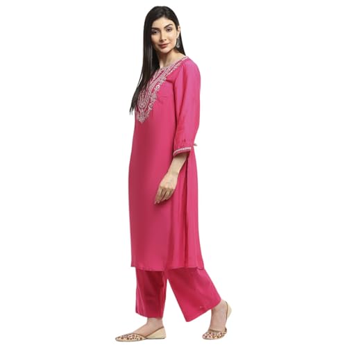 Biba Women Pink Modal Blend Layered Kurta Set_42