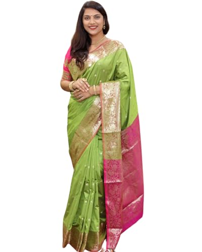 SGF11 Women's Kanjivaram Pure Soft Silk Handloom Saree For Women Pure Golden Zari With Blouse Piece (Light Green)